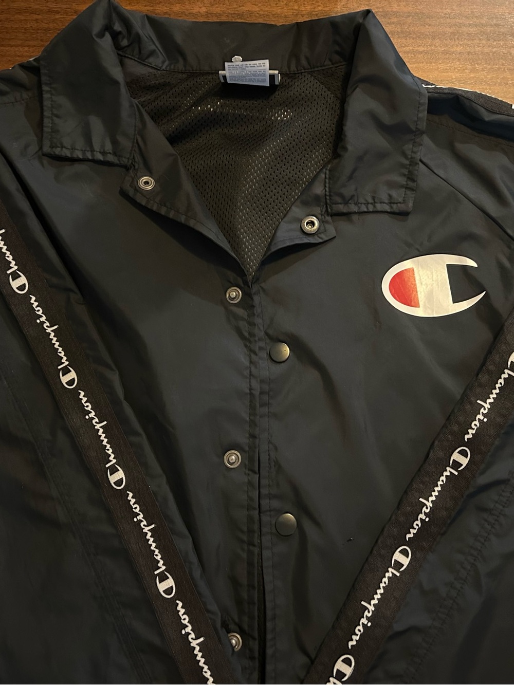 Champion Black Windbreaker with Contrast Logo Tape